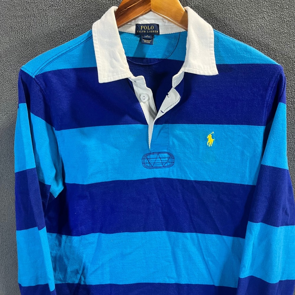 Polo Ralph Lauren Kids Blue Striped Long Sleeve Rugby Shirt Large 14-16